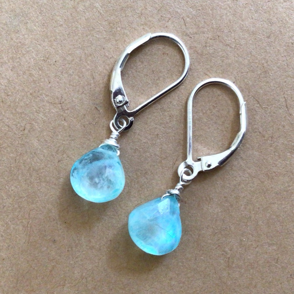 Blue Aquamarine Briolette Sterling Silver Sundance Charm Earrings